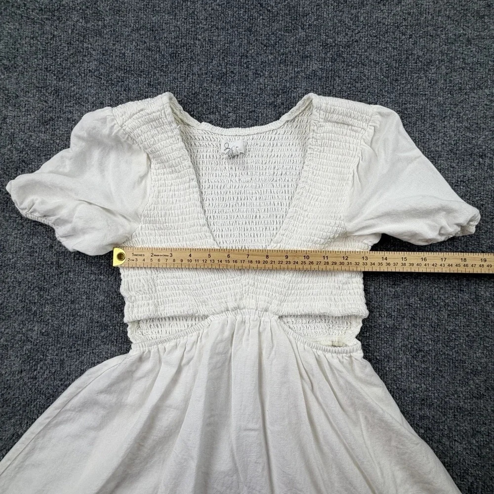 Japna White Smocked Mini Dress Puff Sleeve Boho Cottagecore S‎